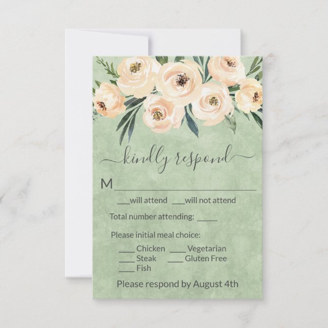 Cartons Réponse Floral Beige Blush Rose Or sur vert (Devant)