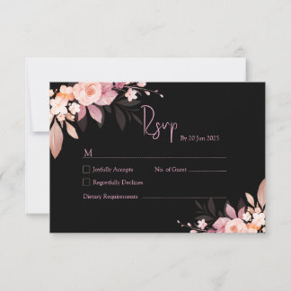 Cartons Réponse Floral Black & Blush Rose Wedding