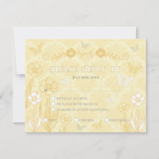 Cartons Réponse Floral blanc jaune et papillons Mariage