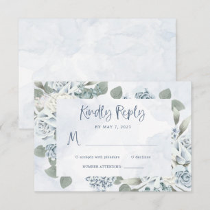Cartons Réponse Floral bleu rustique   Mariage aquarelle