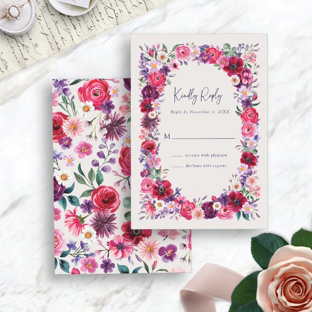 Cartons Réponse Floral brillant (Bold Bright Watercolor Floral RSVP Card by Painted Paperie
)