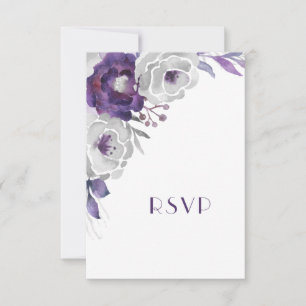 Cartons Réponse Floral d'argent violet avec choix d'entrée