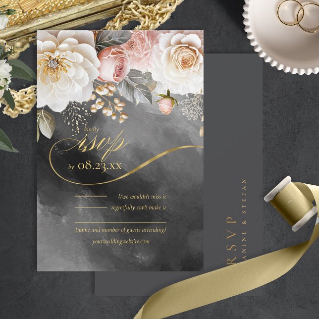Cartons Réponse Floral Drama Mariage Charcoal ID1022 (Créateur téléchargé)
