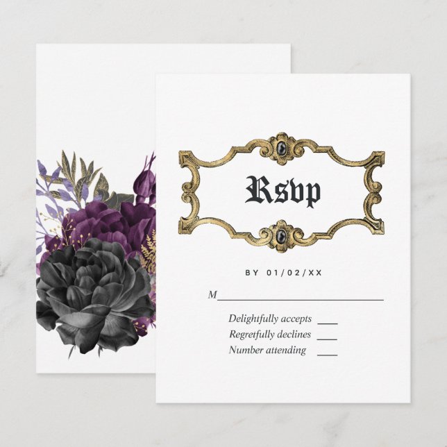 Cartons Réponse Floral Halloween Mariage gothique (Devant / Derrière)