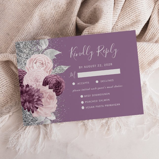 Cartons Réponse Floral Mauve Blush Silver Meice Choice Mariage (Créateur téléchargé)