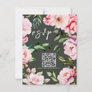 Cartons Réponse Floral Peony Magnolia Mariage vert QR