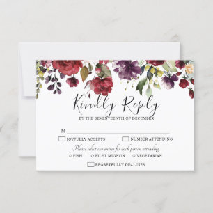 Cartons Réponse Floral Rose de Bourgogne rougeole romantique