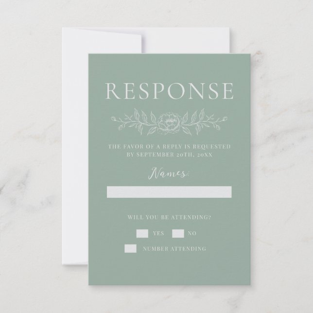 Cartons Réponse Floral Simplicity 1 Modern Green Minimal Wedding (Devant)