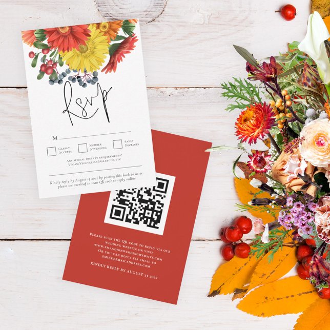 Cartons Réponse Florales d'automne colorées QR Code Mariage (Créateur téléchargé)