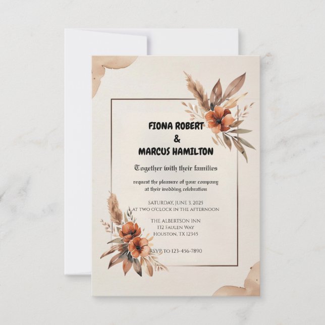 Cartons Réponse Florales en terre cuite rustique et Mariage en her (Devant)