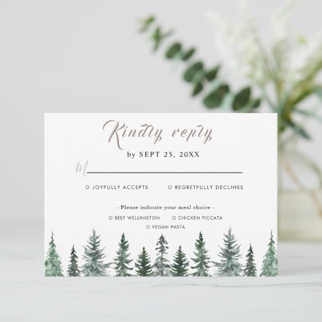 Cartons Réponse Forest Wintre Watercolor Wedding (Debout devant)