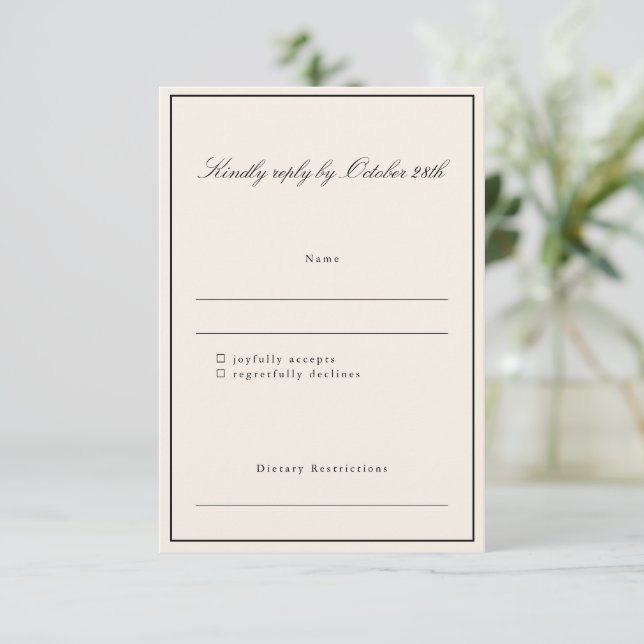 Cartons Réponse Formal Classic Bordure Script élégant Mariage ivoi (Debout devant)
