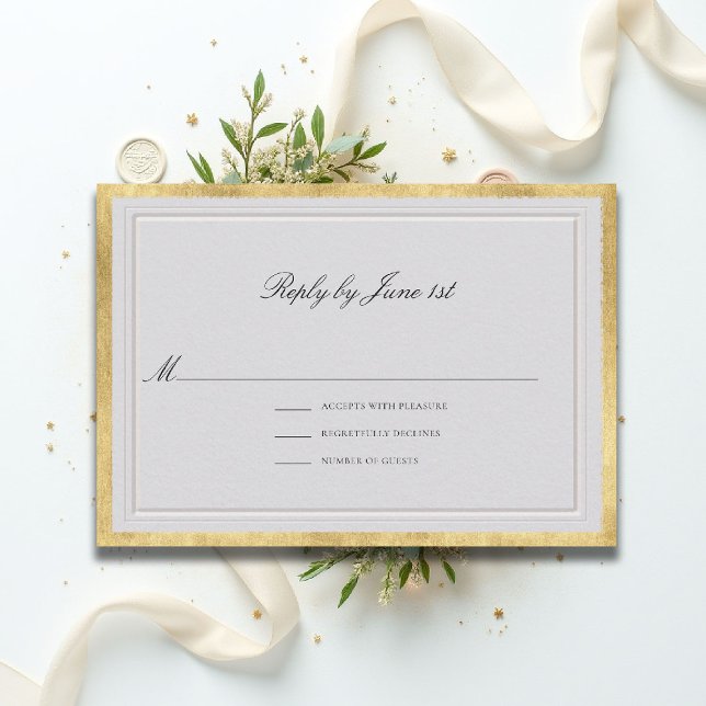 Cartons Réponse Formal Modern Classic Elevated Ivory Gold Wedding (formal traditional wedding RSVP response modern classic double frame gold ballroom black tie ivory)