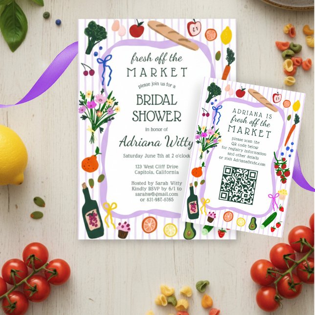 Cartons Réponse FRESH OFF THE MARKET Bridal Shower CUSTOM QR Code  (FRESH OFF THE MARKET Bridal Shower CUSTOM QR Code RSVP Card
)