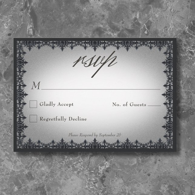 Cartons Réponse Frontière victorienne gothique Mariage blanc (Victorian Gothic Iron Border White Wedding RSVP Card)