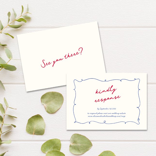 Cartons Réponse Fun Whimsical Wavy Bright Border & Script Mariage (Créateur téléchargé)
