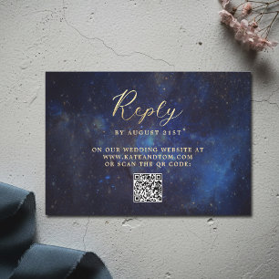 Cartons Réponse Galaxie Céleste Étoiles Bleu Minuit Mariage QR