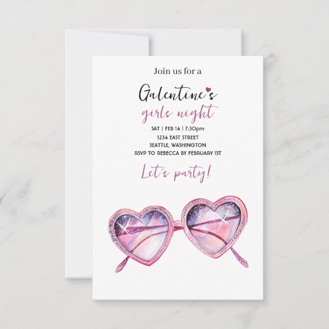 Cartons Réponse Galentines Party Invite | Heart Shaped Sunglasses (Devant)