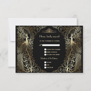 Cartons Réponse Glam Gold Art Déco Peacocks Mariage principal