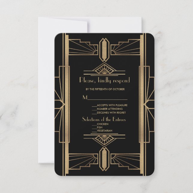 Cartons Réponse Glamour des années 1920 Great Gatsby 1920 mariage  (Devant)