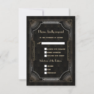 Cartons Réponse Glamour Great Gatsby Gold Art Déco Mariage