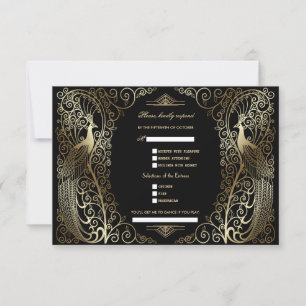 Cartons Réponse Gold Art Deco Peacocks Chanson Demande de Mariage