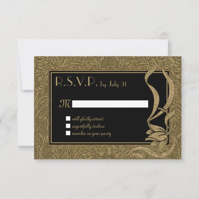 Cartons Réponse Gold Black Art Nouveau Élégant Mariage unique (Devant)
