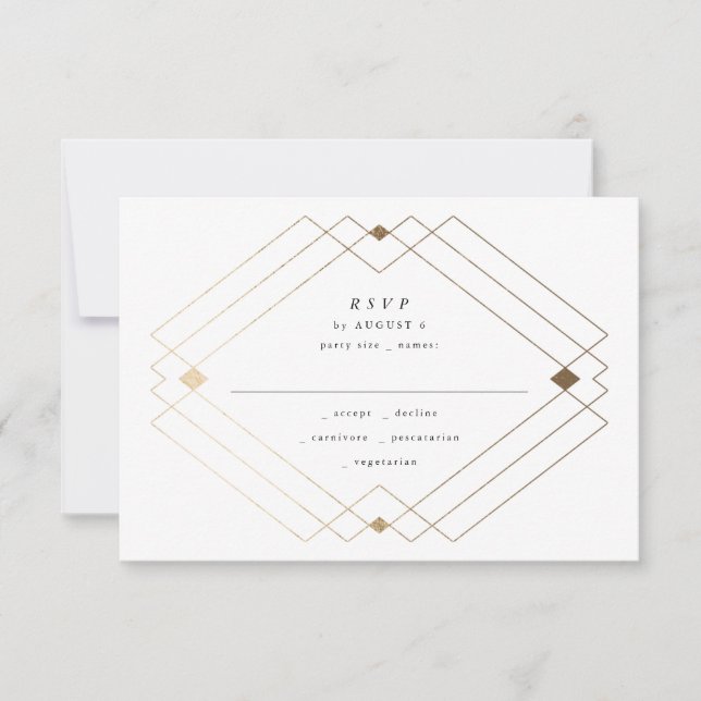 Cartons Réponse Gold Diamond Gris Géométrique Mariage Gatsby (Devant)