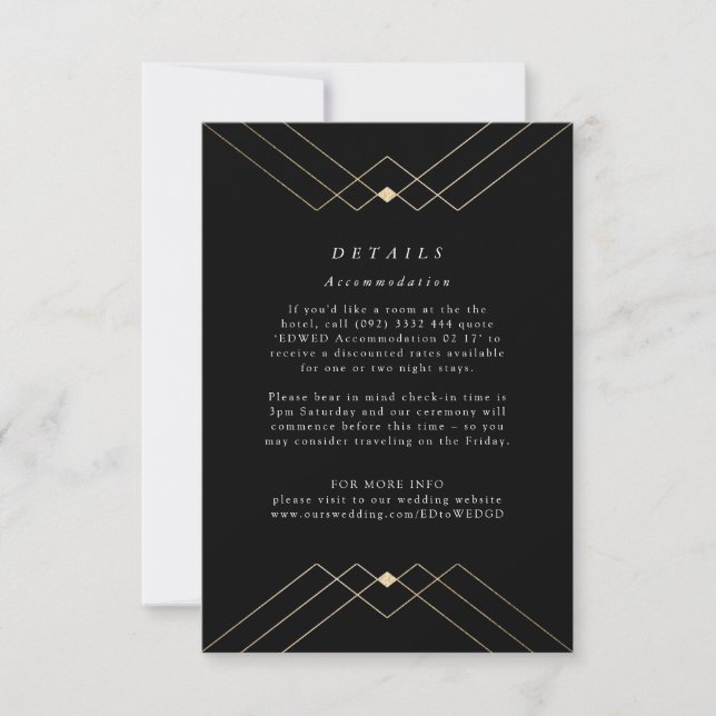 Cartons Réponse Gold Diamond noir Géométrique Mariage Gatsby (Devant)