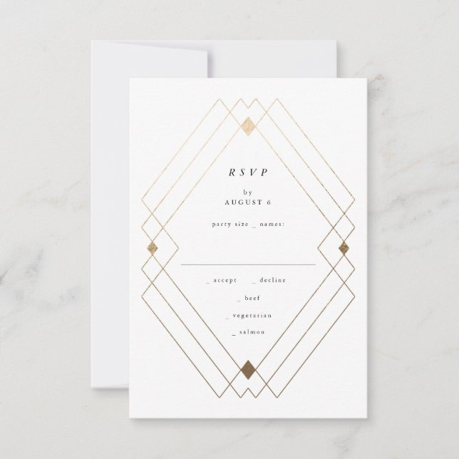 Cartons Réponse Gold Diamond noir Géométrique Mariage Gatsby (Devant)