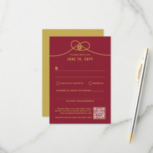 Cartons Réponse Gold Knot Union Double Bonheur Mariage chinois