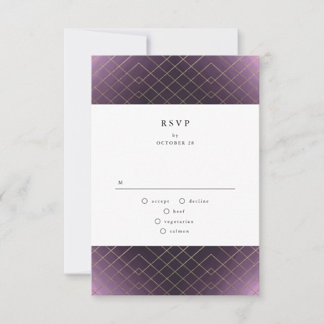 Cartons Réponse Gold Purple Elegance Diamant Geo Déco Mariage (Devant)