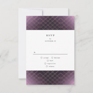 Cartons Réponse Gold Purple Elegance Diamant Geo Déco Mariage
