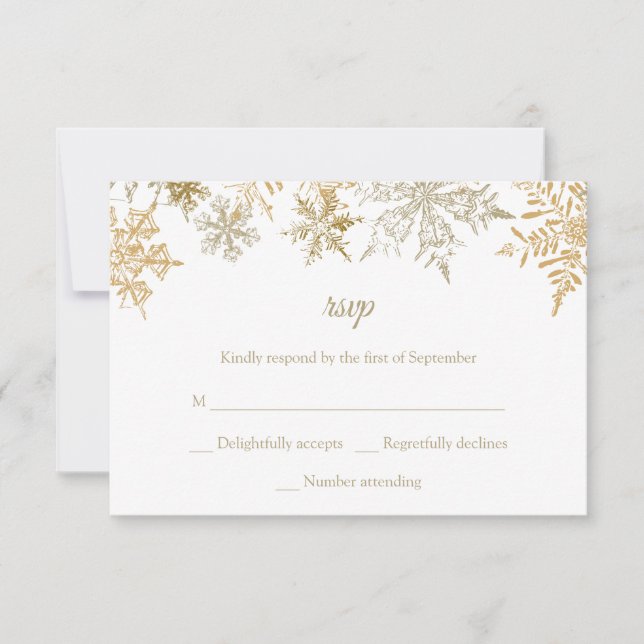 Cartons Réponse Gold Snowflakes Élégant Mariage d'hiver Noël (Devant)