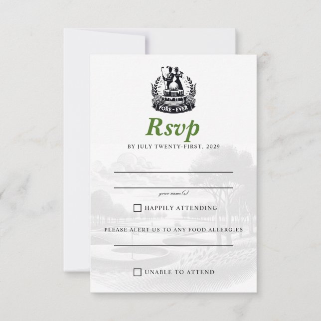 Cartons Réponse Golf Couple Mariage (Devant)