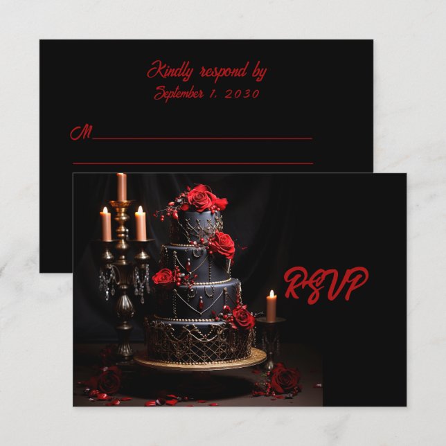 Cartons Réponse Goth Red Black Rose Mariage gâteau Enregistrer la  (Devant / Derrière)
