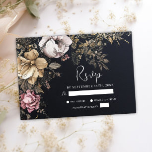 Cartons Réponse Gothique Floral Dark Mariage noir unique