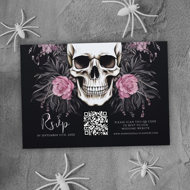 Cartons Réponse Gothique Floral QR Code Mariage (Gothic Floral QR Code Wedding RSVP Card)
