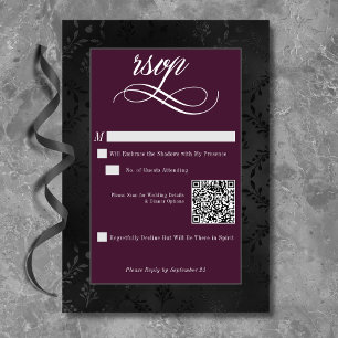 Cartons Réponse Gothique foncé Noir Floral Satin Damask Vin Mariag