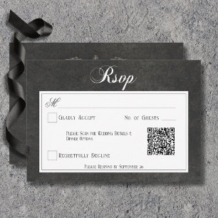 Cartons Réponse Gothique Noir et Blanc Crânes Coeur Mariage QR Cod