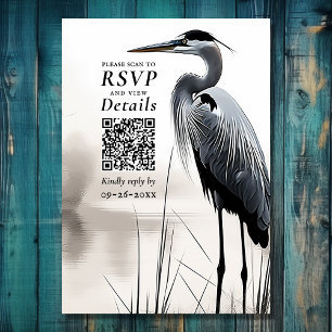 Cartons Réponse Grand Héron bleu Oiseau côtier Code QR Mariage