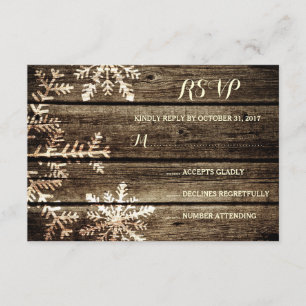 Cartons Réponse Grange Bois Snowflakes Rustique Mariage d'hiver RS