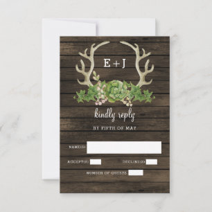 Cartons Réponse Grange Bois Succulent Antlers Pays Chic Mariage