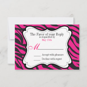 Cartons Réponse Gras Hot rose noir Zebra Stripes Mariage Invite