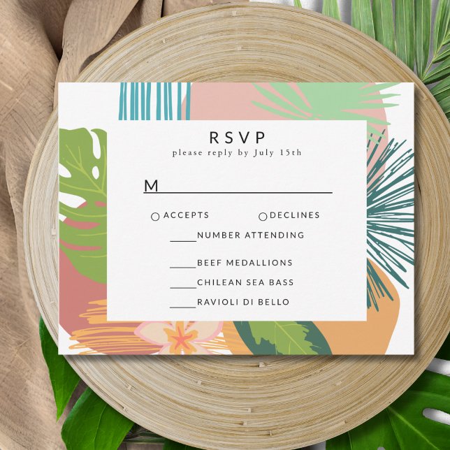 Cartons Réponse Gras Tropical Abstrait Coral Mariage Turquoise (Créateur téléchargé)