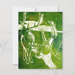 Cartons Réponse Gravure sur linoléum de cerfs au passage vert
