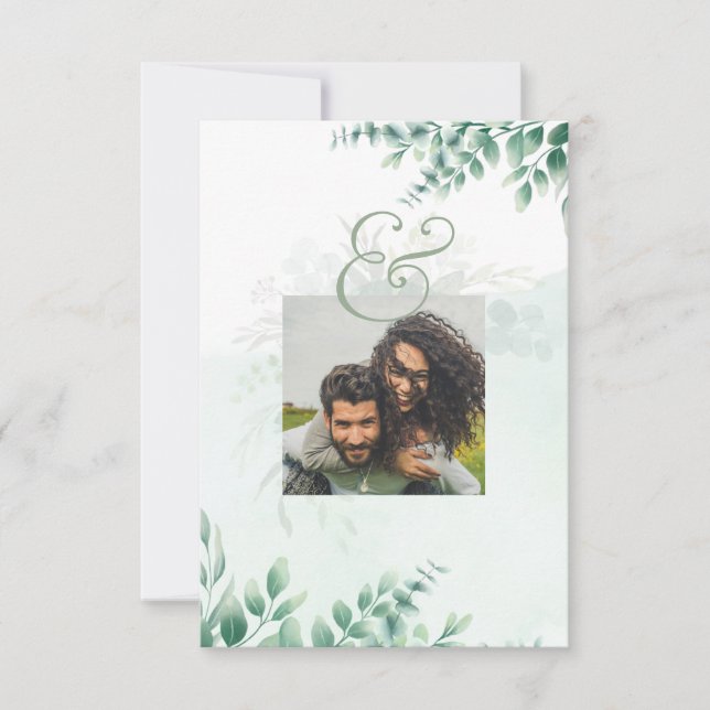 Cartons Réponse Green Gold PHOTO QR CODE Mariage Date de sauvegard (Devant)