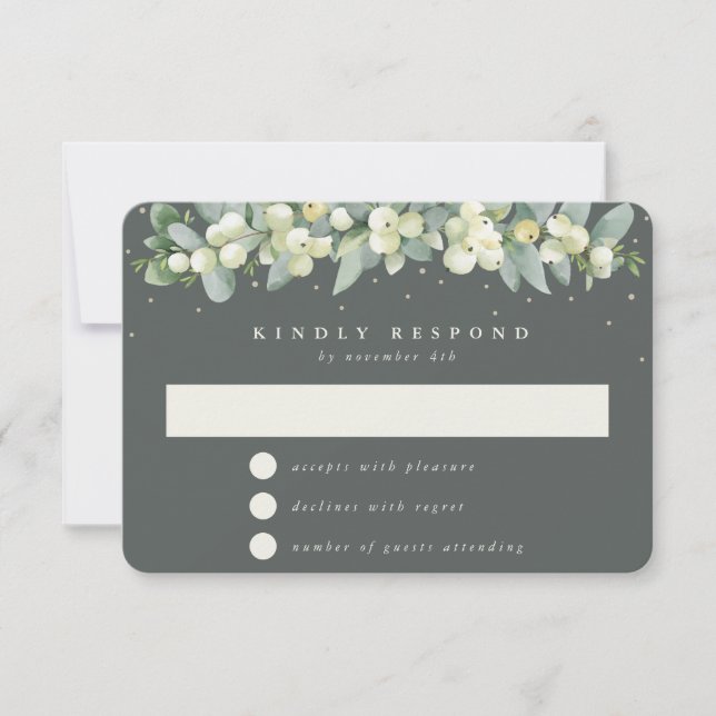 Cartons Réponse Grey Green Snowberry+Eucalyptus Garland Mariage (Devant)