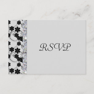 Cartons Réponse Gris clair et Fleurs noires Diamond Shimmer Mariag
