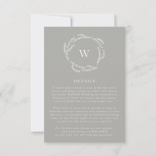 Cartons Réponse Gris et blanc Simple Wreath Détails du Mariage Car (Devant)